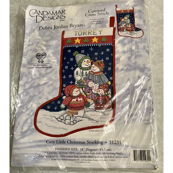 Candamar Designs #51321 CROSS STITCH Kit Snowman Family Christmas Stocking NIP - Picture 1 of 4